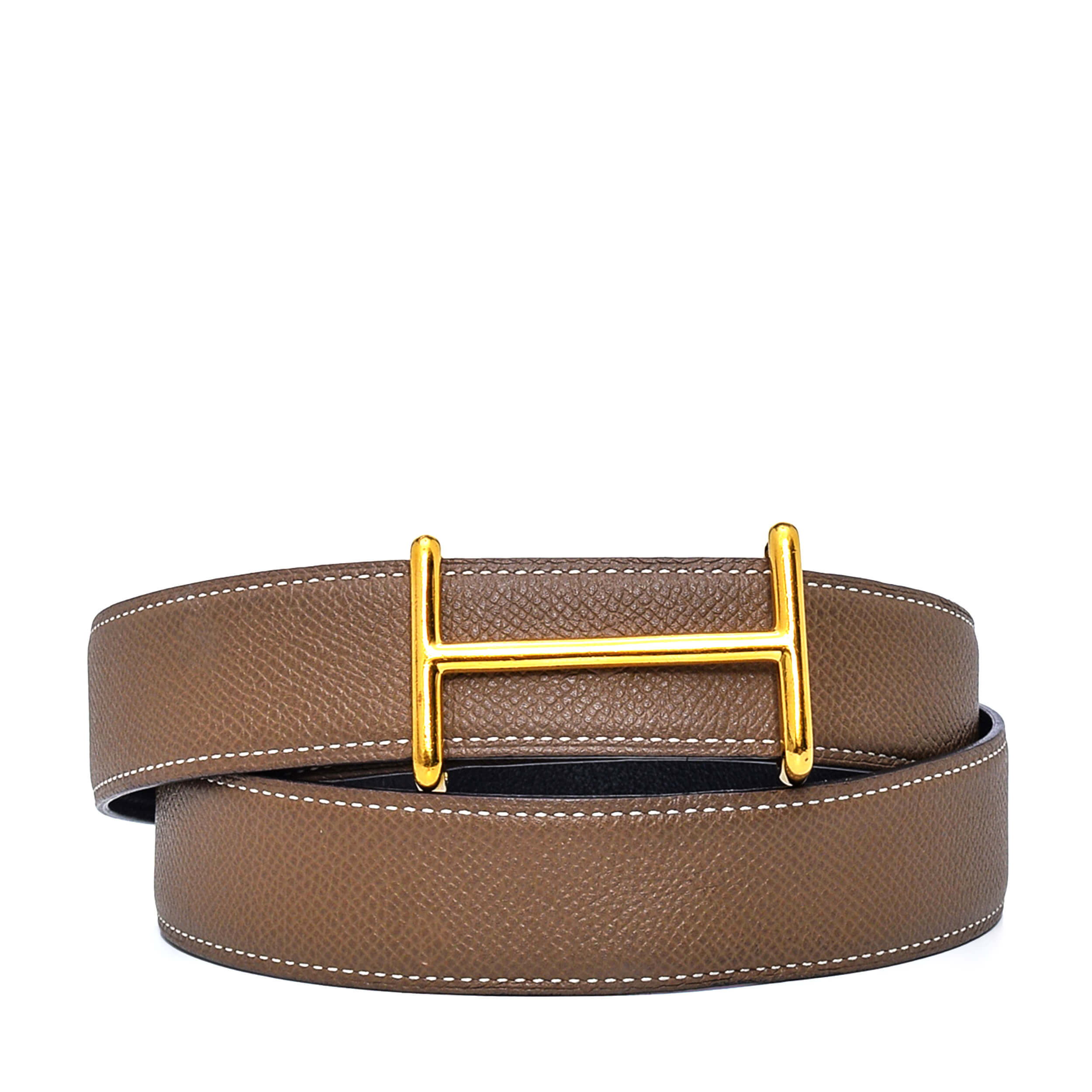 Hermes - Etoupe&Black Togo Leather D'Ancre Reversible Belt / 90